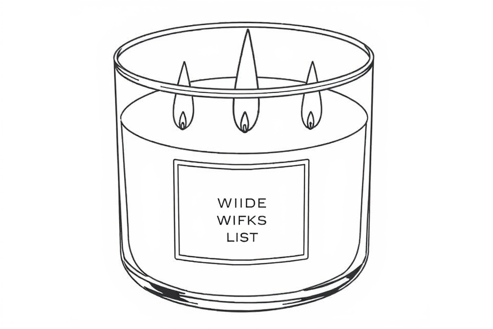 A lit three-wick candle with flames across the wide container
