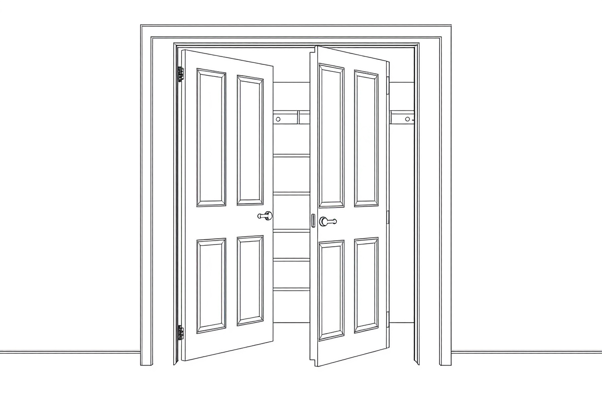 Bifold closet door folded open against the inside of a closet.
