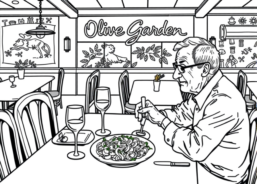 Senior diner enjoying a meal at Olive Garden