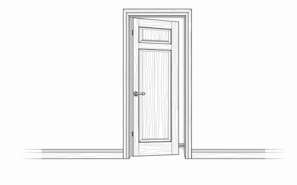 Closed wooden bedroom door in a hallway with visible wood grain texture