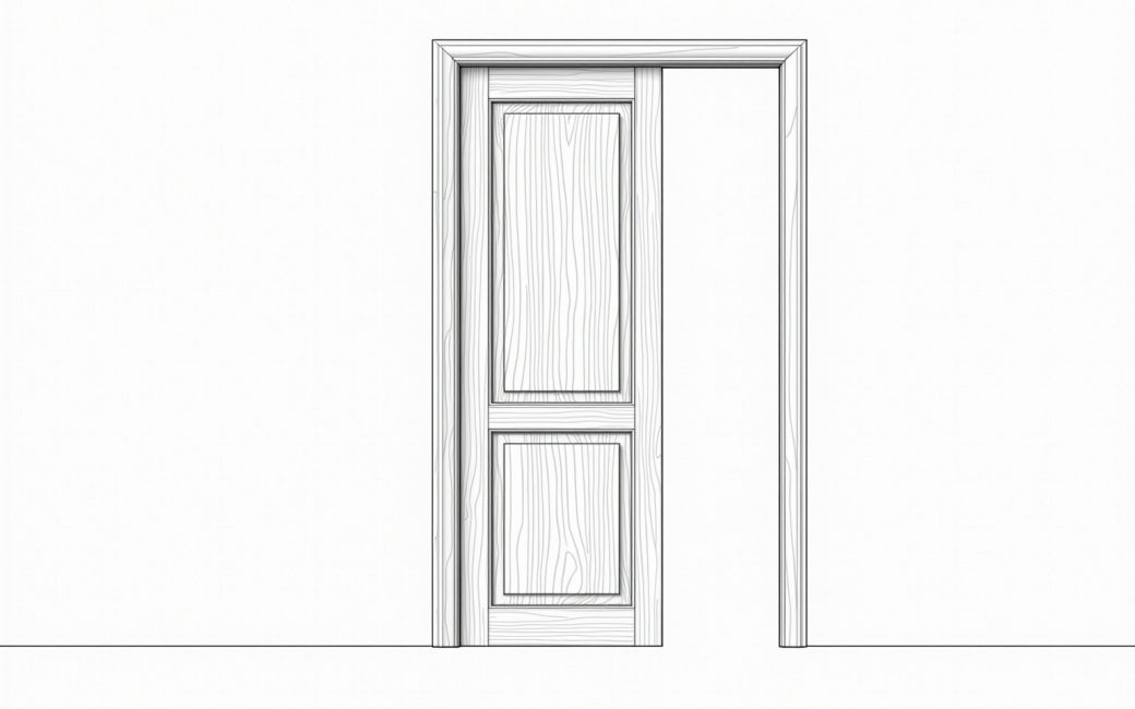 Solid wood interior door with visible grain pattern in a bedroom doorway