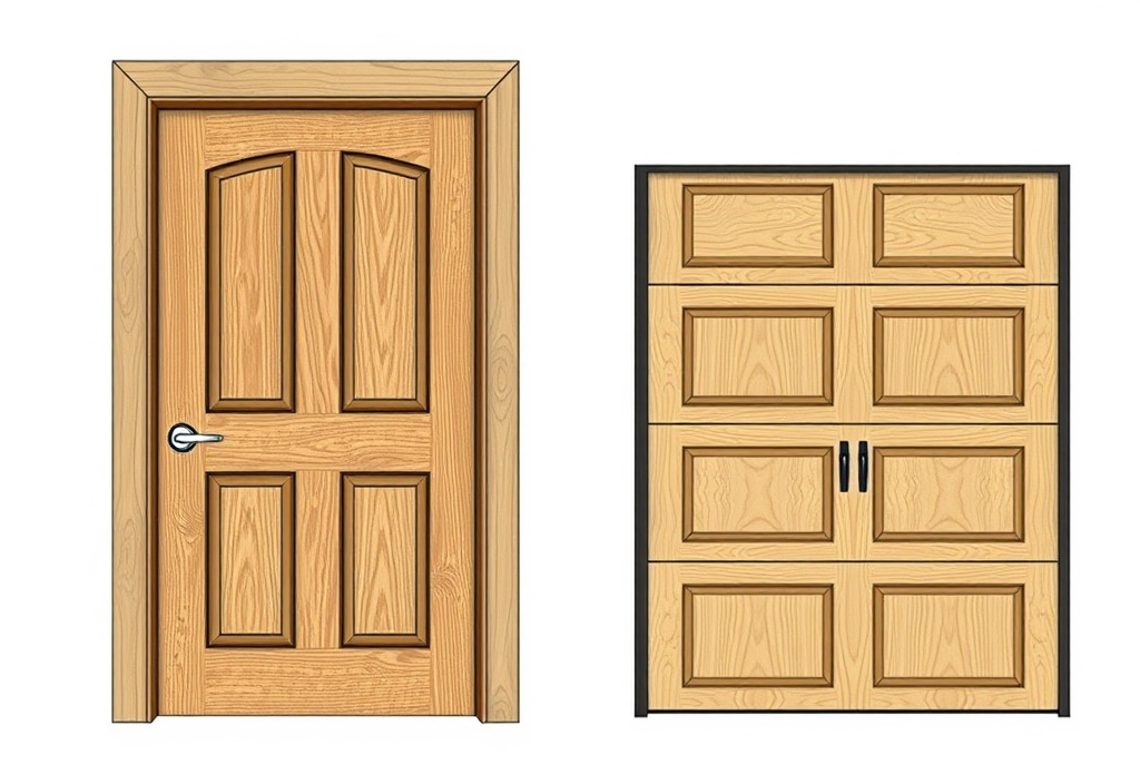Close-up of a wooden interior door showing prominent wood grain and stain finish.