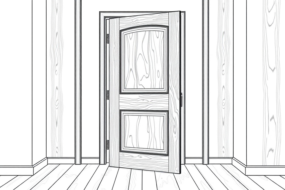 Stain-grade wood door with visible grain texture in doorway opening
